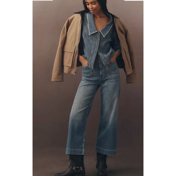 Maeve The Colette Crop High-Rise Wide-Leg‎ Jeans Size 25 Anthropologie